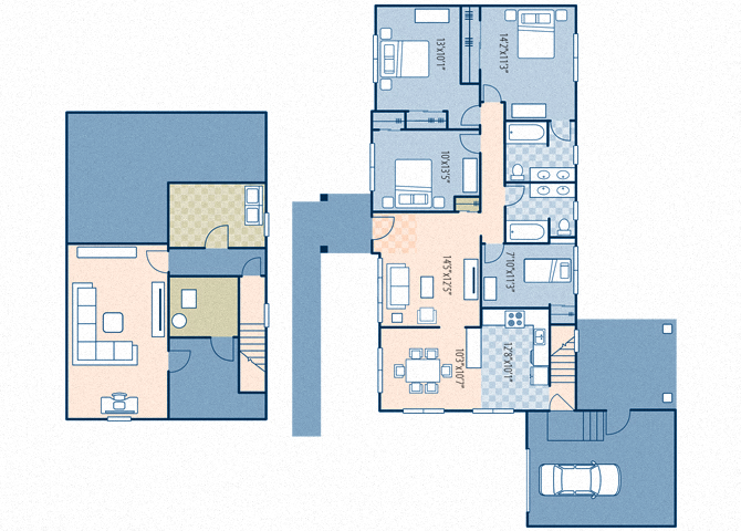 Floor plan for 4 beds, 2 baths, 1505 sqft